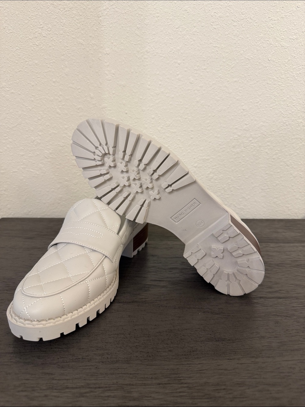 Marc Fisher NWT Cream Quilted Lug Sole Platform Penny Loafers Shoes 9.5M - Picture 13 of 13